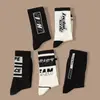 Calcetines Blancos y Negros para Hombre Cuatro Estaciones Calcetines Finos de Longitud Media Calcetines de Moda con Letras Calcetines Absorbentes de Sudor para Correr Calcetines de Algodón Calcetines Zhuji