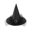 Sombrero de Bruja con Hebilla de Encaje de Halloween Sombrero de Bruja de Tela Oxford Negra Sombrero de Bruja Festivo de Fiesta Sombrero de Bruja Puntiagudo con Cuernos