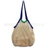 Bolsa de red grande con forro de bloques de color, moderna bolsa de hombro para colgar, bolsa de compras de viaje, bolsa tejida portátil y gruesa, bolsa de malla de algodón