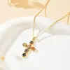 Colar Cruzado Europeu e Americano Estilo Neutro Transfronteiriço Cravejado com Zircônia Colorida Luxo Acessível Design Criativo Joia Exquisita de Alto Padrão
