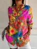 2024 Nuevo Otoño Transfronterizo Patrón Estampado Colorblock 3D Camisa Casual Holgada para Mujer Europea y Americana Top con Botones