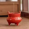 Incensário de Três Pernas para Sândalo e Agarwood, Base Porta-Incensos Fio Vermelho da Cidade Proibida, Ornamento de Incensário de Cerâmica