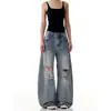 Jeans retro americanos lavados y rotos para hombre y mujer, marca de moda de verano, diseño holgado, pantalones rectos casuales versátiles