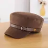 Chapéu de Lã com Fivela Estilo Bico de Pato Feminino Outono Inverno Estilo Menina Rica Boina de Topo Plano Emagrece o Rosto Quente Versátil Boné de Jovem