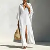 Vestido Casual de Moda de Color Sólido con Cuello en V, Abertura Lateral y Mangas Murciélago, Nuevo Estilo Otoñal Transfronterizo Europeo y Americano 2026
