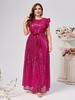 Vestido Sequin Novo de Comércio Exterior para Mulheres Plus Size, Midi Sem Mangas com Cinto e Gola Redonda, Vestido de Festa Sexy