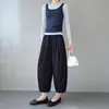 Calça Harem Azul Marinho de Nylon de Secagem Rápida para Mulheres, Novo Estilo de Verão, Emagrecimento e Caimento Fluido, Calça Cropped com Design Elegante para Figuras Baixas, Calça de Pierna Larga