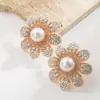 Brincos de Flores com Pérolas e Strass Completos Novo Design Retro Feito à Mão Transfronteiriço Brincos Femininos Doce Design de Nicho