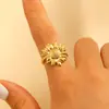 Anel de Flor e Folha em Aço Inoxidável para Mulheres, Design Oco Exagerado e Único com Rosa, Margarida, Girassol, Anel para Dedo Indicador Feminino