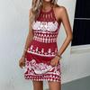 2025 Europa e América Amazon Transfronteiriço Feminino Verão Nova Moda Malha Regata Estampada Versátil Sem Mangas Vestido Chinês