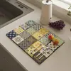 Tapete Drenante de Cozinha Retrô Transfronteiriço, Tapete Absorvente de Água para Louças, Tapete de Mesa Isolante Térmico Anti-Escaldante Não Lavável