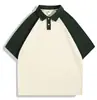 Camisa Polo Tendência Marca Cor Contrastante no Ombro Roupas de Trabalho Personalizadas Camisa Solta Cultura Camisa para Aula em Grupo Camiseta de Algodão com Estampa de Logo