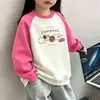 Camada base feminina com forro de fleece para outono e inverno, novo estilo 2026, gola redonda, moletom quente, blusa de manga longa raglan com blocos de cor para crianças mais velhas