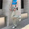 Jeans Azules Claros de Pierna Recta Cintura Alta Versátiles Pantalones de Largo Hasta el Suelo para Mujer Verano Retro Sueltos de Pierna Ancha Pantalones Largos