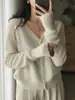 Cardigan de Lã Feminino Novo Primavera e Outono 100% Lã Pura Gola V Solto Curto Suéter de Malha Cachemir