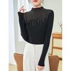 [Hengjia Qzl] Jersey de punto de mezcla de lana y seda con incrustaciones de diamantes para mujer, otoño e invierno, manga larga, cuello alto medio