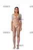 ZY009 Comercio Exterior Europa y Estados Unidos Transfronterizo Tallas Grandes Hombro Manga Larga Simple Red de Pesca Pasión Entrepierna Abierta Ropa de Red Sexual