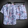 Conjunto de camisa floral de manga curta e shorts de praia da Ilha de Hainan, adequado para férias de verão no Havaí e na Tailândia, para casais e homens e mulheres