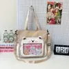Bolsa Criativa Estilo Coreano de Alta Aparência Ursinho Fofo para Aluno com Cores Contrastantes, Bolsa Tote Transparente Cartoon de Grande Capacidade para Livros