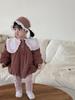 Terno infantil de outono e inverno, roupas infantis coreanas 2024, roupas de bebê, meninas, bolsa forrada de lã, meia-calça de peido, conjunto de duas peças