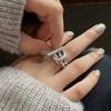 Anillo de Margarita Personalizado para Mujer Moda Retro Industria Pesada Plata S925 Geométrico Cuadrícula Anillo Abierto Hip-Hop Dedo Índice Anillo de Moda