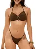 Nuevo Bikini de Estilo Europeo y Americano con Cuello Halter, Conjunto de Dos Piezas sin Espalda, Estilo de Tres Puntos, Traje de Baño Sexy Hot Girl Amazon Transfronterizo