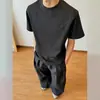 Camiseta de Verano para Hombre Binzi Mismo Estilo Algodón de Aire Hombro Derecho Manga Corta Casual Americano Retro Cuello Pequeño Empalme de Hilo