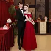 Vestido de Brinde Off-Shoulder Estilo Francês para Noivas, Vestido de Banquete de Noivado de Luxo, Vestido Longo de Anfitriã para Baile de Formatura