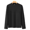 Camiseta térmica de manga larga de doble cara cepillada con cuello medio para hombre, nueva capa interior térmica de otoño e invierno