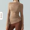 Cubierta de Malla para Yoga de Nuevo Estilo Transfronteriza con Acabado de Alta Gama, Diseño de un Hombro o Hombros Descubiertos, Manga Larga, Sexy, Ligera Cubierta Deportiva