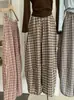 Pantalones de Globo a Cuadros Sueltos Estilo Coreano Kekezoon para Mujer, Cintura Alta Elástica, Pantalones Casuales Versátiles de Pierna Ancha 8324