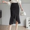 Foto Real do Novo Estilo Primavera/Verão 2026 Saia Elegante de Chiffon Estilo Cauda de Peixe com Babados, Comprimento Médio, Cintura Alta, Justa ao Corpo e ao Quadril para Mulheres