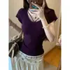 2026 Foto Real Temperamento Slim-fit Decote Cintura Marcada Senso de Design Malha Manga Curta Top Feminino Branco Tamanho Único Rosa Claro Emagrecimento
