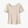 Camiseta de manga corta acanalada con cuello en U para mujer, nuevo estilo verano 2026, corte ajustado, diseño holgado, top versátil, camiseta básica
