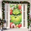 Cubierta de Puerta Decoración de Dibujos Animados del Grinch Cubierta de Puerta Navideña Monstruo Verde Grinch Tela Colgante Tapiz Fondo de Cubierta de Puerta