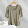 Camiseta de verão elegante de alta qualidade estilo coreano, com cinco mangas, gola redonda, nova, para mulheres, casual e confortável