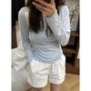 Blusa de Protección Solar Estilo Coreano Ligeramente Transparente para Mujer Primavera y Otoño Nuevo Delgada Ajustada Hombro Derecho Camiseta de Manga Larga con Top y Camiseta Básica