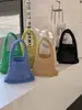 Bolsa de mão tecida para mulheres, bolsa de corda de algodão vazada de verão, bolsa de ombro, bolsa de palha da moda estilo coreano, bolsa simples para o dia a dia