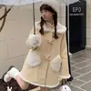 Casaco amarelo cremoso com gola de boneca, bolsos e botões de chifre, casaco de lã para mulheres baixinhas, casaco suave para outono e inverno, transfronteiriço