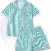 Pijama ligero de verano para niñas con estampado de copas de vino, cuello de solapa, cárdigan de manga corta, pantalones largos, conjunto de dos piezas de ropa para el hogar para niños