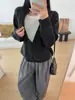 Suéter de tricô falso duas peças, novo estilo outono e inverno, estilo casual universitário, suéter fino de lã para mulheres, suéter estiloso de manga comprida solto