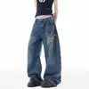 Jeans Bordados Estilo Americano con Salpicaduras de Tinta para Hombre y Mujer, Diseño de Marca Trendy de Invierno, Pantalones de Corte Curvo, Pantalones Largos de Pierna Ancha Cleanfit