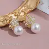 Brincos de Zircônia Flor Pérola de Alta Qualidade, Brincos Elegantes Modernos, Exquisitos e Versáteis, Brincos Estilo Popular Ins de Nicho