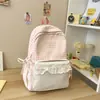 Mochila de Viaje Linda a Cuadros con Lunares y Ribete de Encaje Estilo Girly Mochila de Estudiante Estilo Dulce Japonés