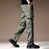 Pantalones Cargo Casuales de Cintura Media para Hombre, Pantalones de Pierna Recta, Pantalones para Exteriores de Tallas Grandes, Pantalones Largos Versátiles Holgados con Múltiples Bolsillos