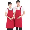 Avental com alça de ombro ajustável logo de catering impressão roupas de trabalho de cozinha cor sólida cintura comercial