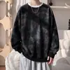 Sudadera vintage con bloques de color tie-dye y cuello redondo para hombre, otoño talla grande, corte holgado moderno, adecuada para adolescentes como capa base