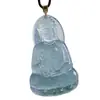 Jadeíta Azul Hielo Natural Grado A, Oro de 18 Quilates de Alta Gama Incrustado con Plata 925, Rodeado de Pedrería, Diseño Sencillo de Guanyin, Pieza Única