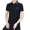 Camisa Polo Masculina de Manga Curta com Gola Camiseta Masculina 2023 Nova Moda Verão Estampada com Letras Gola Meia Manga