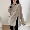 Camiseta de manga larga a rayas de longitud media para mujer, adecuada para primavera y otoño, nuevo modelo 2026, se puede usar como capa exterior o como capa base, cubre los glúteos